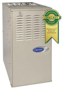 Carrier HVAC system and "Best Buy" award badge